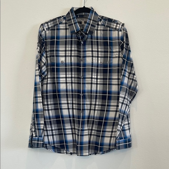 Express Plaid Button-Down Long Sleeve Shirt - Size M (Neck 15-15 1/2) - Picture 1 of 7